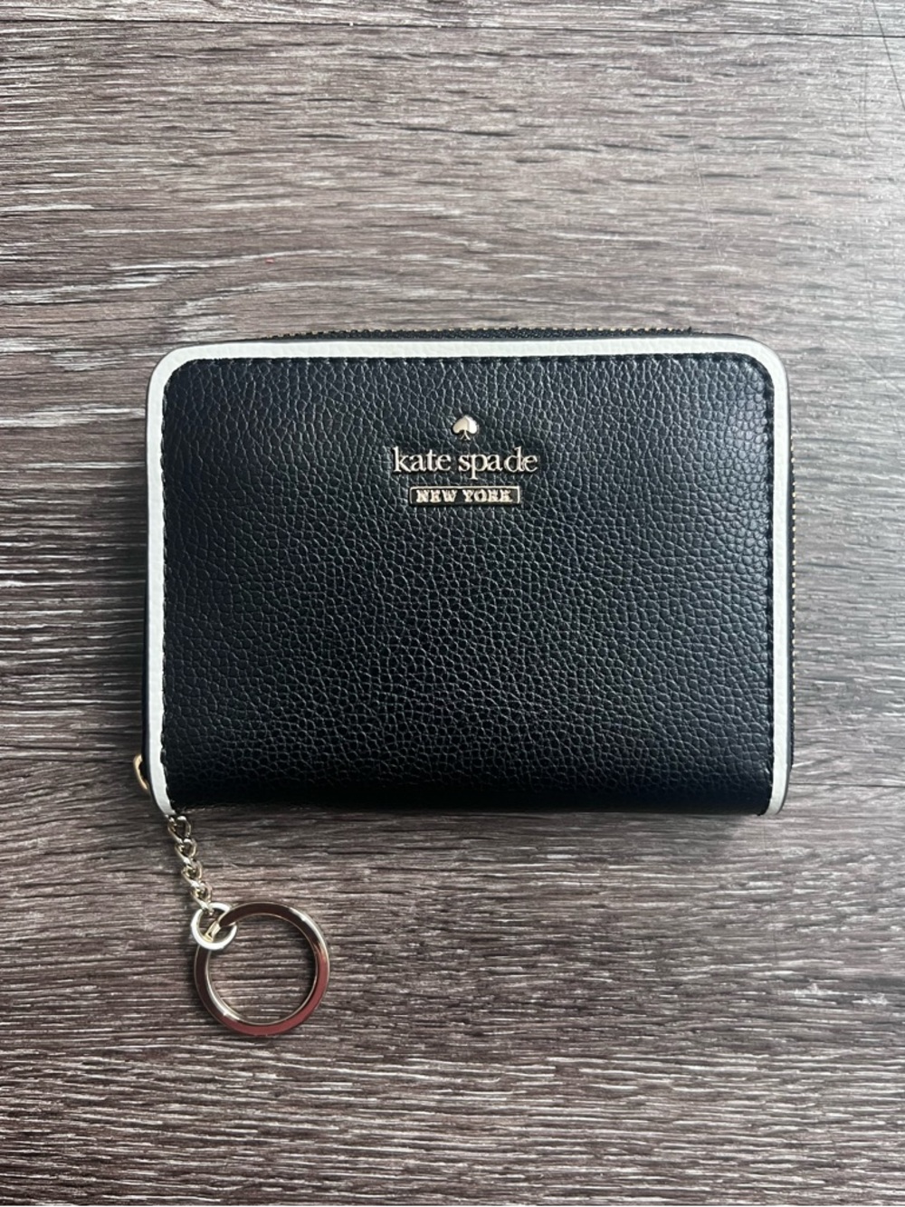 Kate Spade black compact keychain zipper wallet